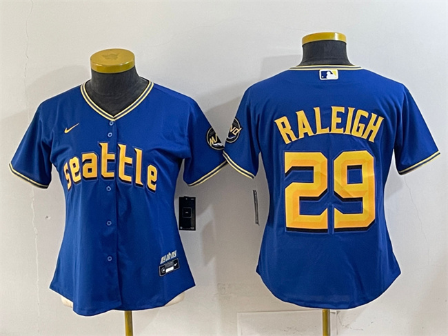Women's Seattle Mariners #29 Cal Raleigh Royal City Connect Stitched Baseball Jersey(Run Small)